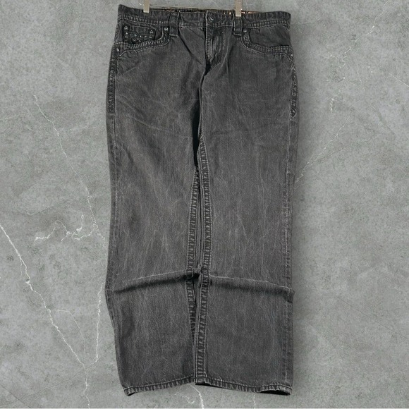 Rock Revival Jeans Mens 40x32 Black Cozy Alt Straight Y2K‎ Dazzle Embroidered